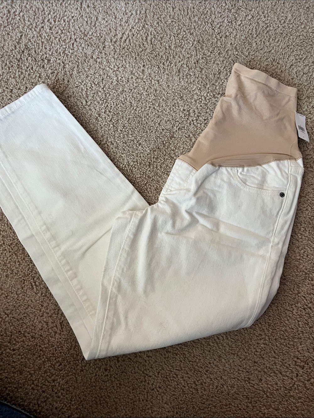 Old Navy White Straight-Leg Maternity Jeans with Nude Panel